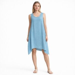 COS Sleeveless Asymmetrical Raw Hem Dress L/XL Artsy Teal Drape Flow Boho Fairy